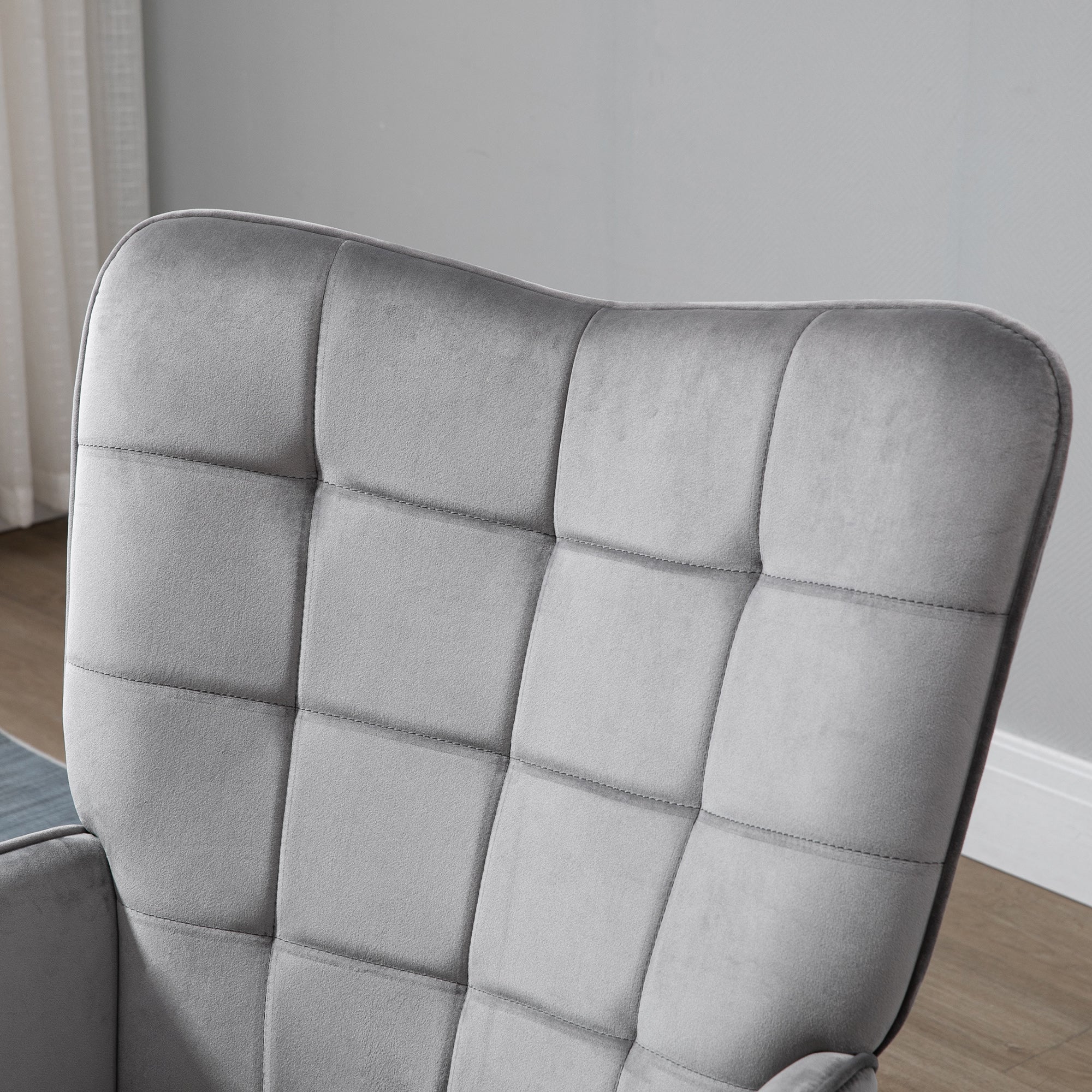 HOMCOM Modern Accent Chair, Upholstered Tufted Wingback Armchair with Seat Padding, Velvet Leisure Lounge Bedroom Chair with Wood Legs, Grey